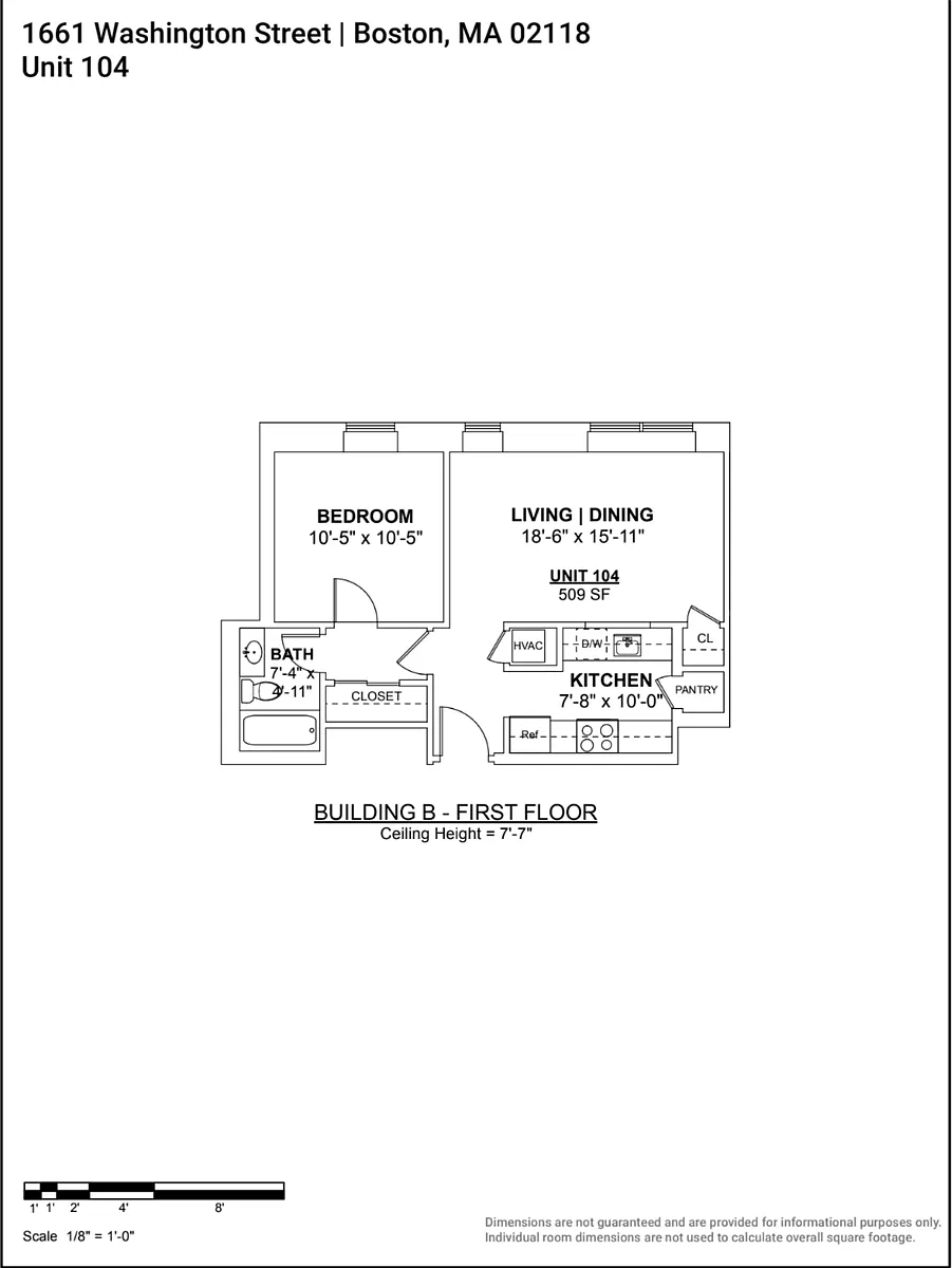 Floor plan 1Bed-1Bath-Building B- 104