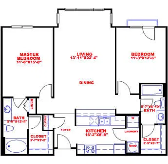 Floor plan Traditional 2x2 1042-1193 SF