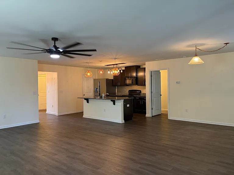 View of kitchen from corner of family room