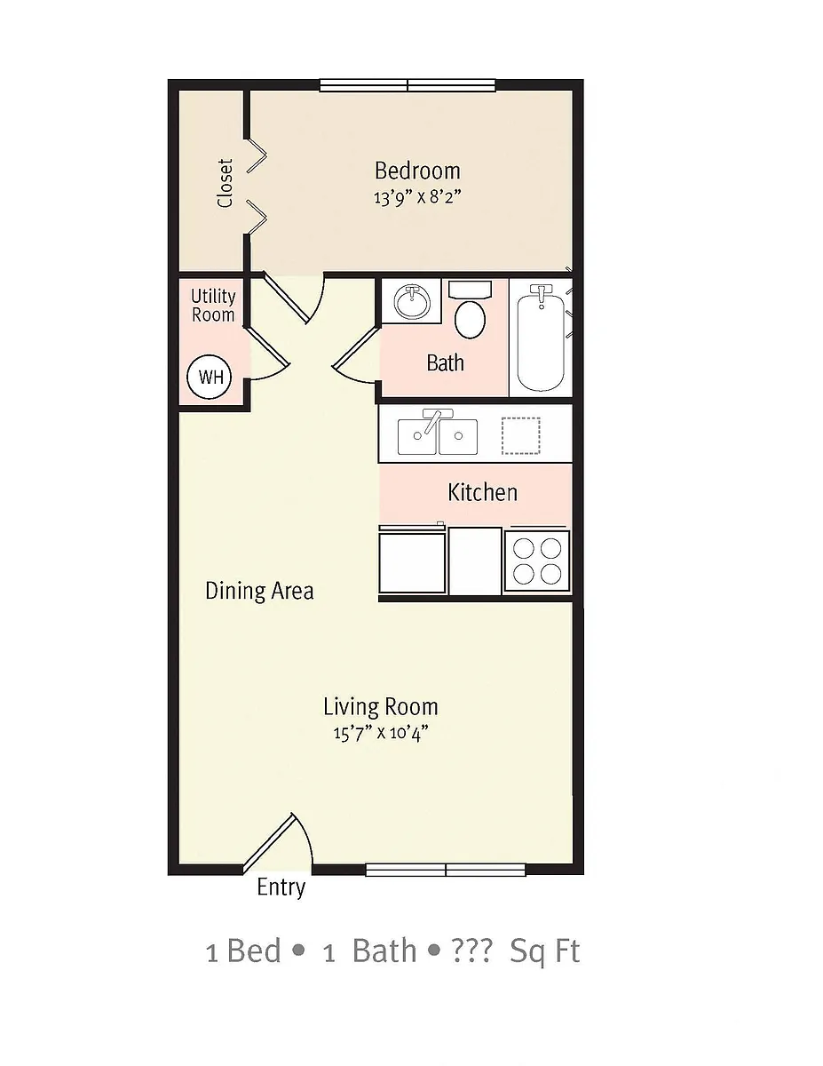 Floor plan 1 Bedroom 1 Bath - A1R