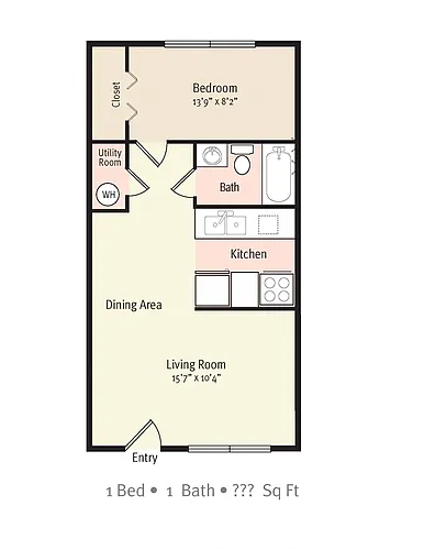 Floor plan 1 Bedroom 1 Bath - A1R