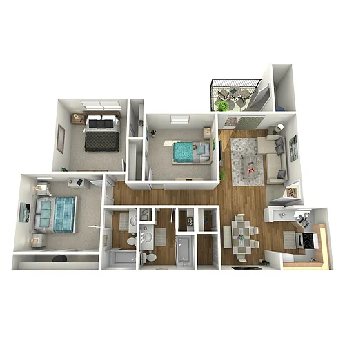Floor plan 3 Bed, 2 Bath (60% Income Restricted)