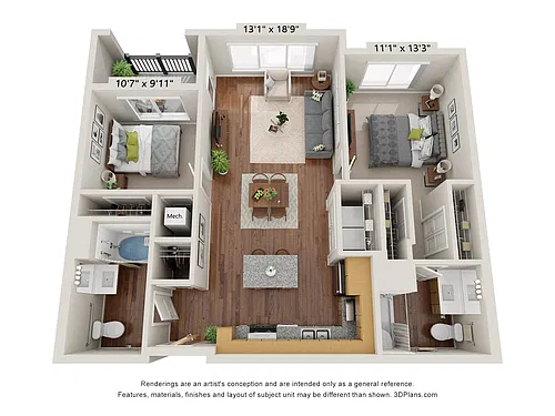 Floor plan Two Bedroom AA (Wheelchair Accessible)