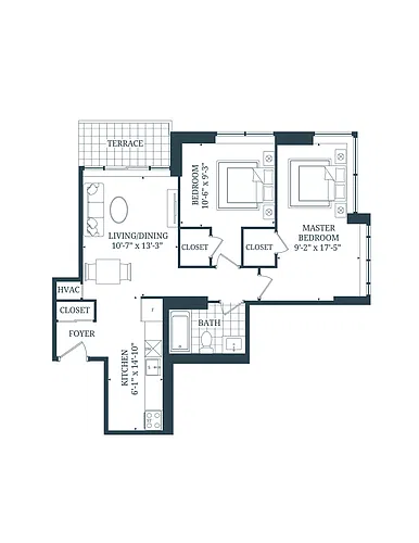Floor plan 2 Bedroom 2 Bed 1 Bath 2
