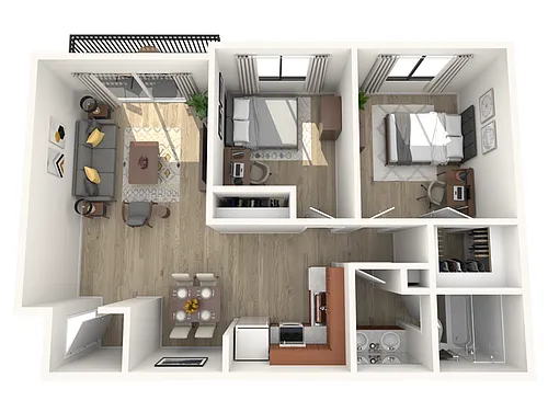 Floor plan 2 Bed - 1 Bath