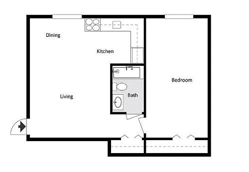 Floor plan 1 Bed 1 Bath Flat