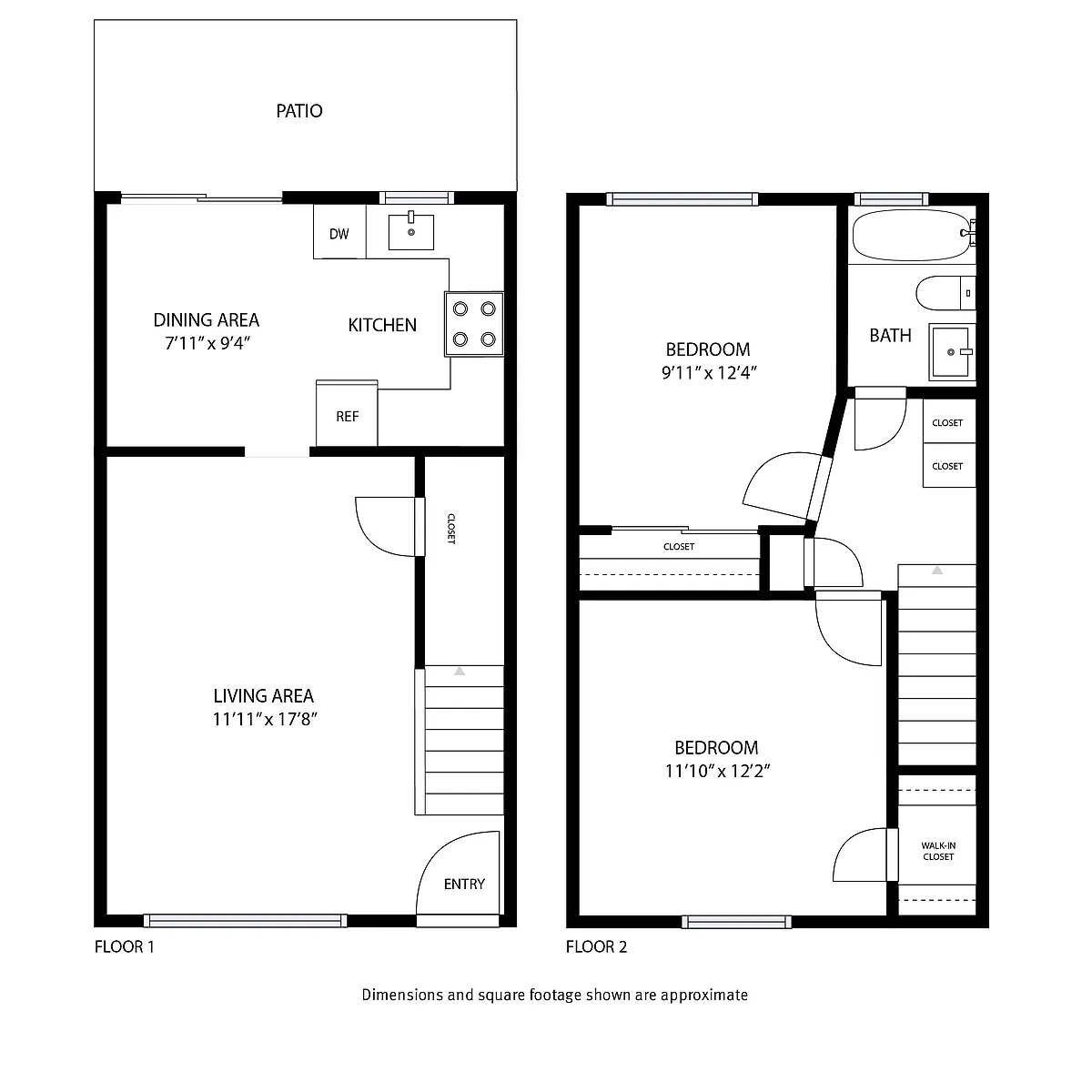 Floor plan 2 Bedroom Townhome/ 1 Bath