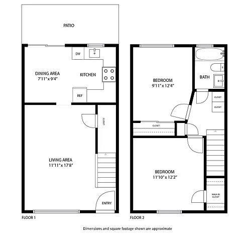 Floor plan 2 Bedroom Townhome/ 1 Bath