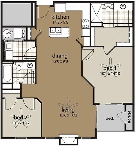 Floor plan 2A 1165 sf