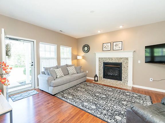 Living room view from the hallway near the first bathroom.
