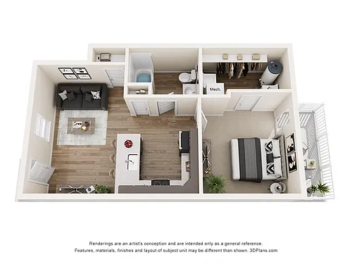 Floor plan 1 Bedroom First Level - 680sf
