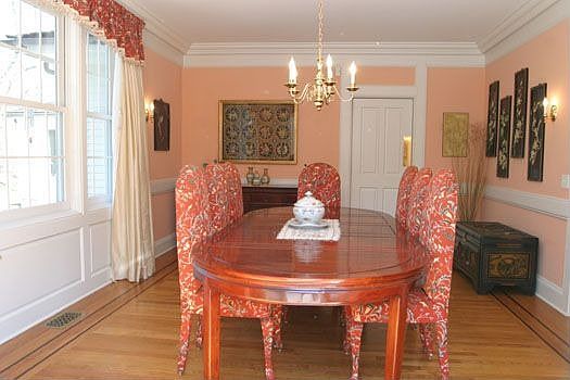 Formal dining room with french doors to outside terrace