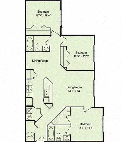 Floor plan Three Bedroom Two Bathroom 60%