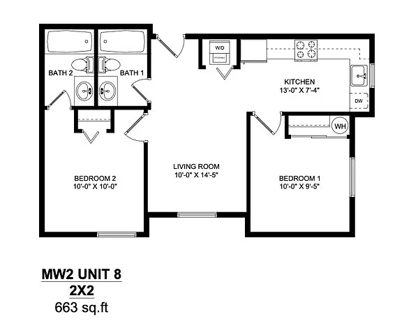 Floor plan 2x2B Furnished