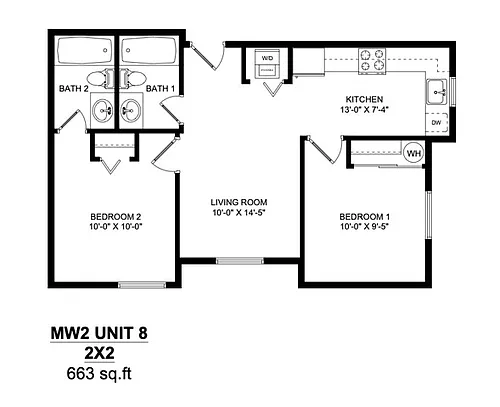 Floor plan 2x2B Furnished