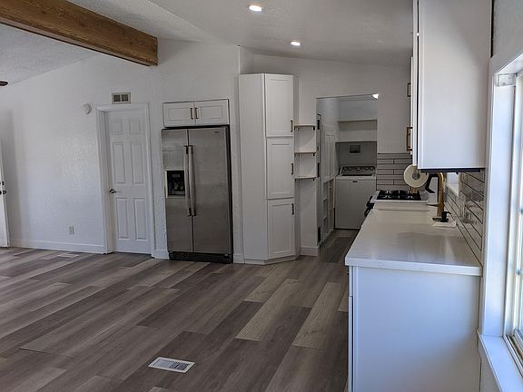 view from dining area to kitchen