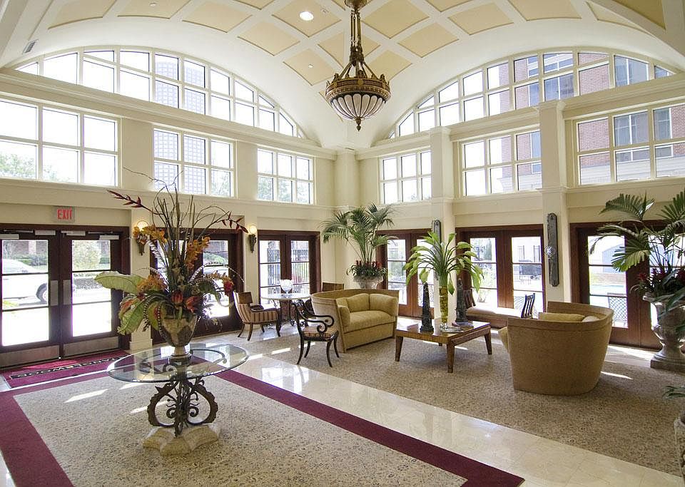 Elegant lobby of 1616 Fountain View -- great open space with beautiful windows allowing an abundance of natural light