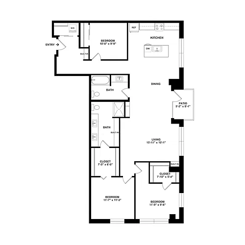 Floor plan 3 Bed/2 Bath-UnitF