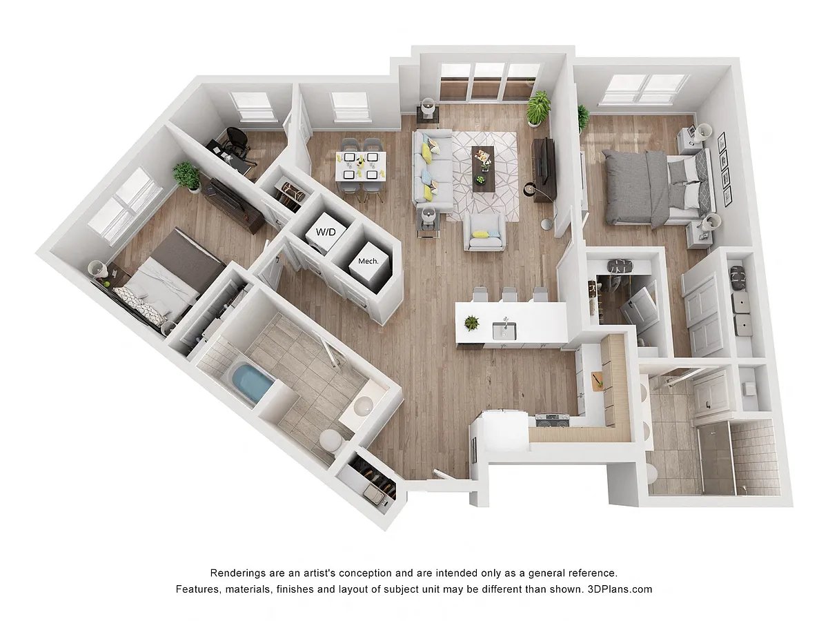 Floor plan Avenue G | 2 Bed/2 Bath Den-BW-14.1