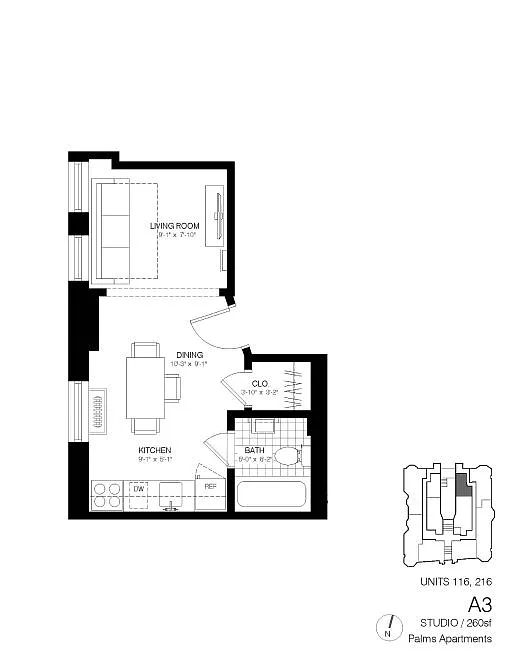 Floor plan Studio A3