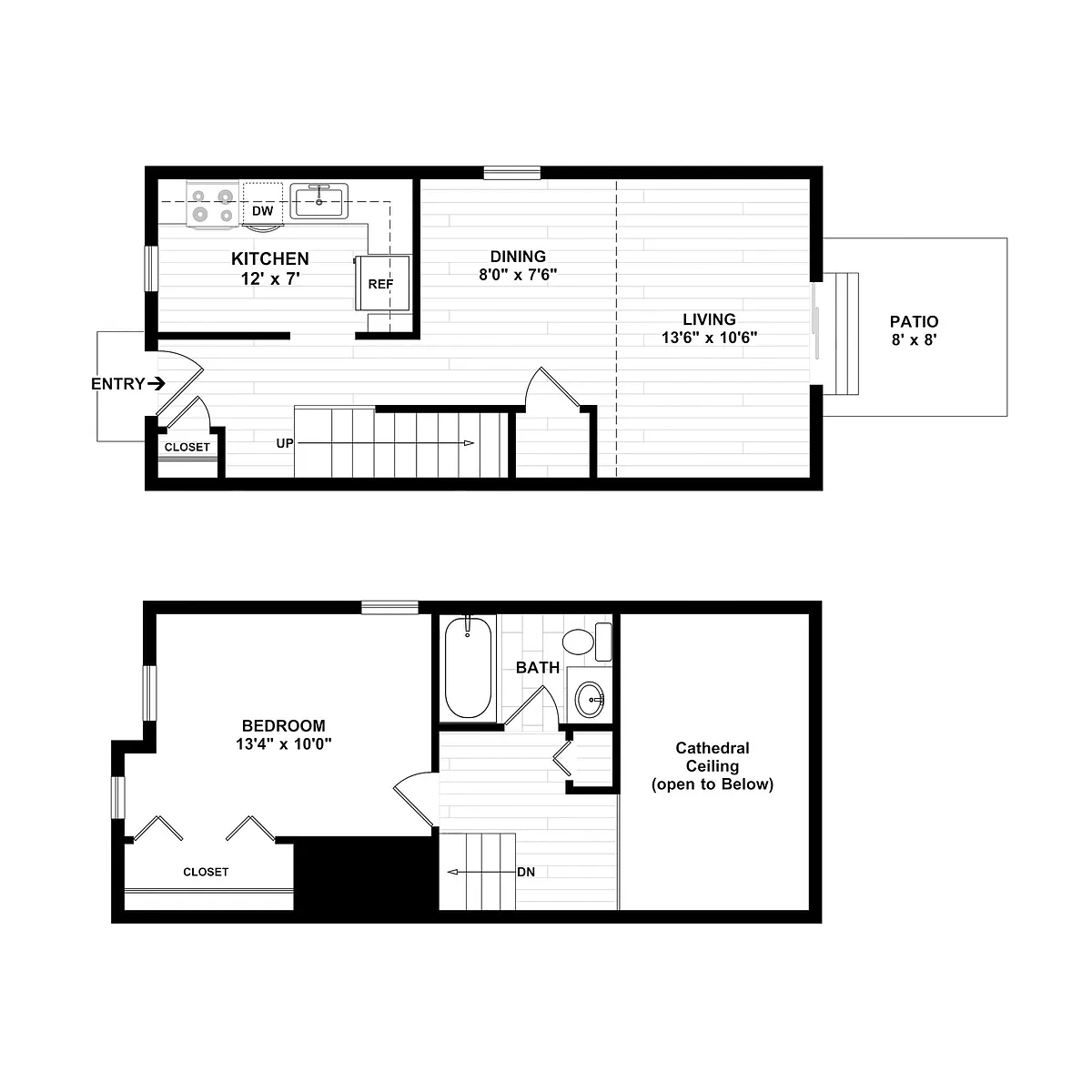 Floor plan 1 Bedroom 1 Bath Townhouse