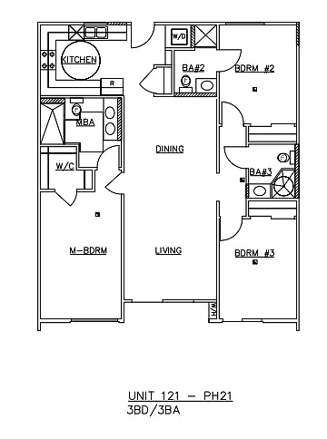 Floor plan Three-Bedroom Three-Bathroom - H