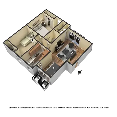 Floor plan 2 Bed, 1 Bath
