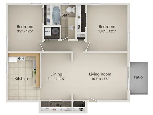 Floor plan 2 BR Marquette Manor