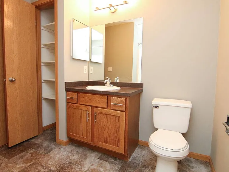 Spacious bathroom with updated, modern fixtures.