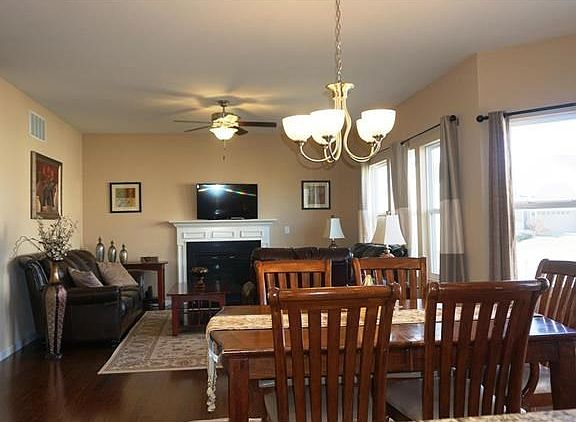 View from the kitchen to the family room.