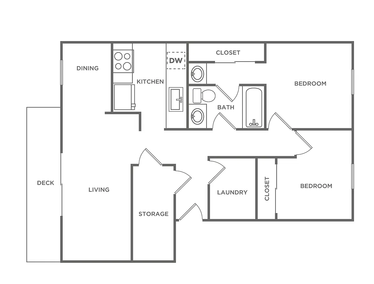 Floor plan B2 / Two Bedroom / One Bath Renovated