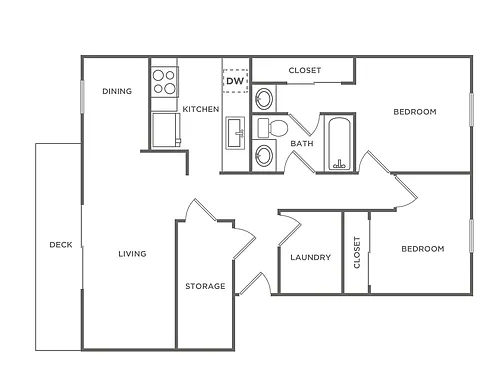Floor plan B2 / Two Bedroom / One Bath Renovated