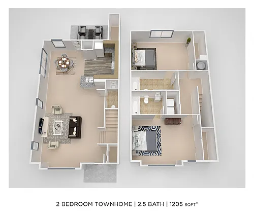 Floor plan Two Bedroom 2.5 Bath Townhome