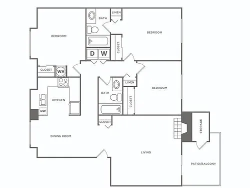Floor plan Three Bedroom (1150 SF) Renovated