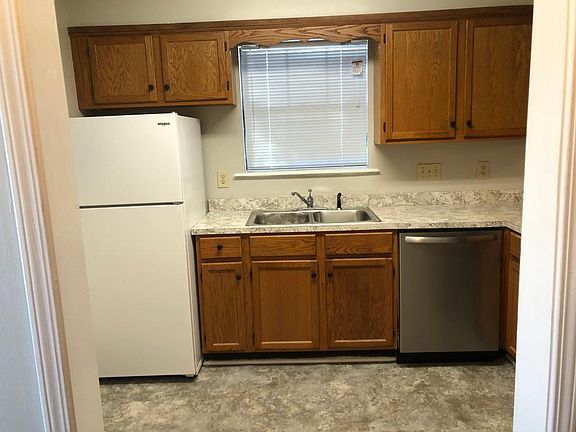 View of the kitchen from the hallway.