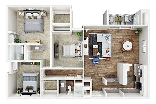 Floor plan Three Bedroom Two Bath