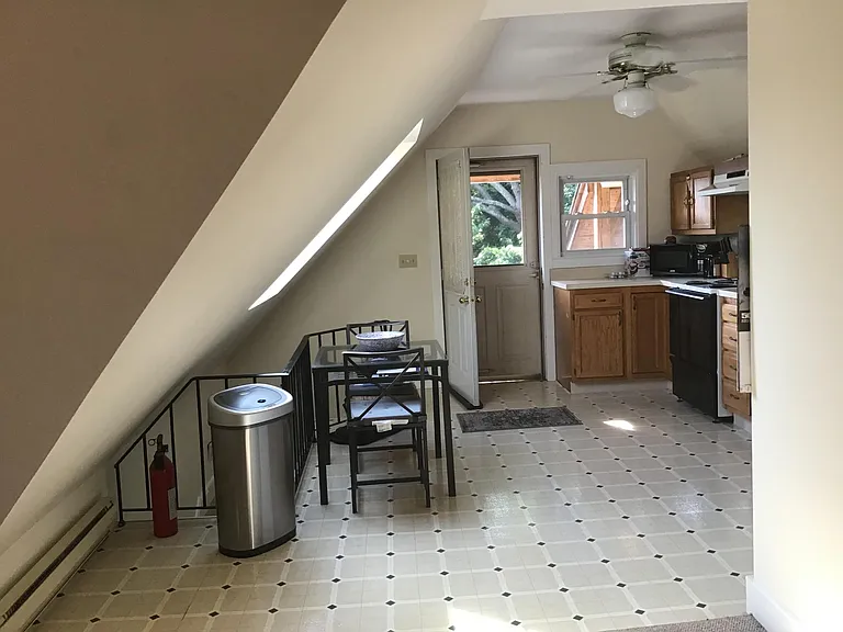 Kitchen eating area with skylight