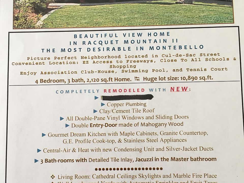Front of home and information.