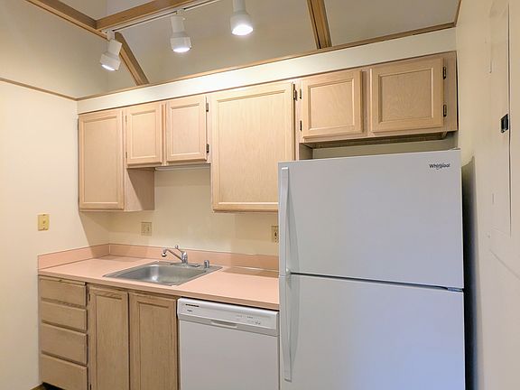 Vaulted ceilings, dishwasher, and ample cabinets