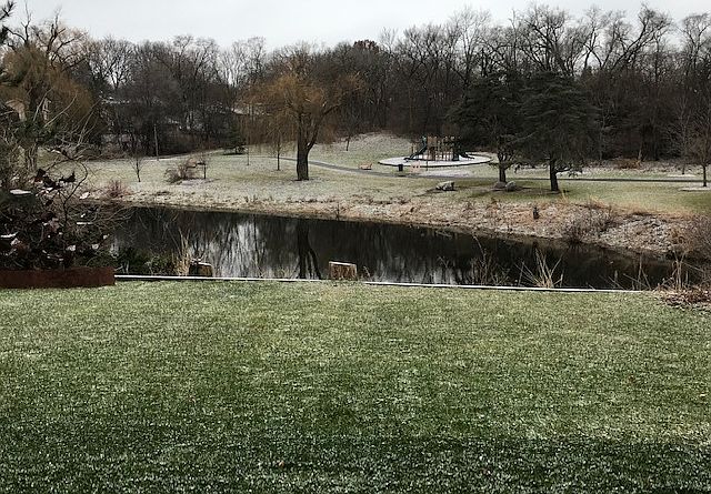 Pond, park and walking path 