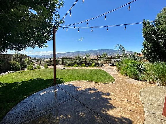 Backyard view, stamped concrete