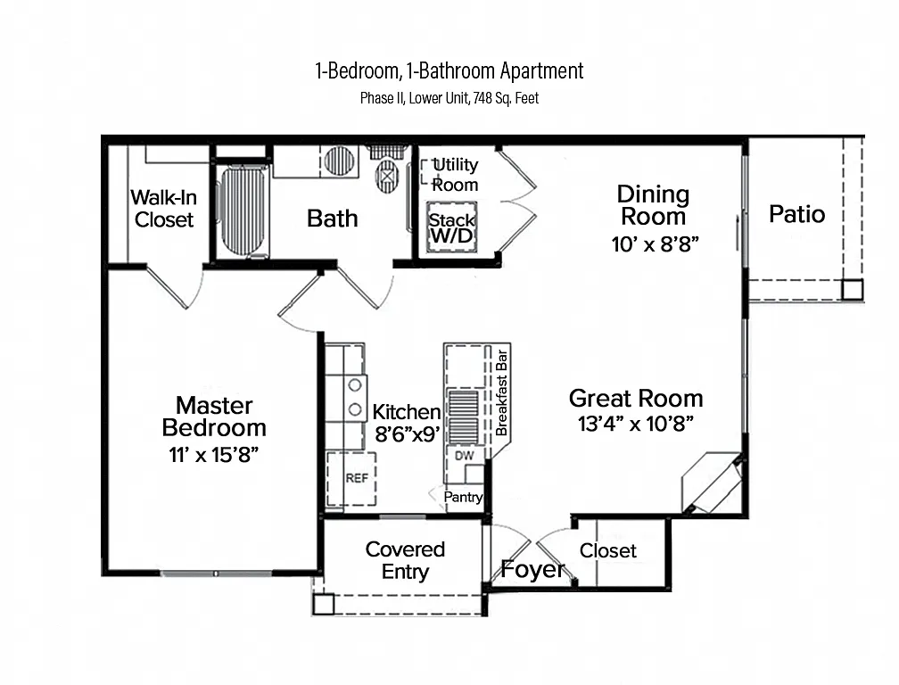 Floor plan 1-Bedroom, 1-Bath Apartment Homes