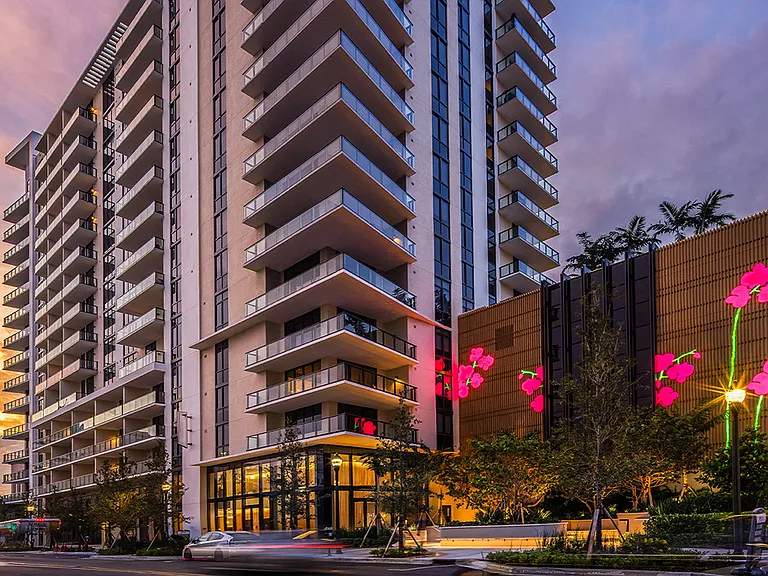 Griffis West Palm apartments at dusk in West Palm Beach, Florida.