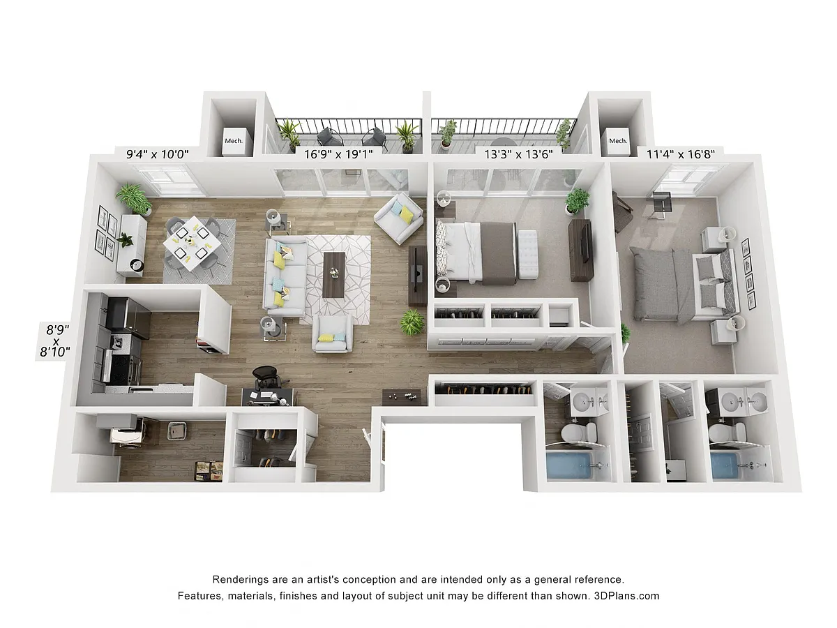 Floor plan Q - 2BR 2BA (1185sf)