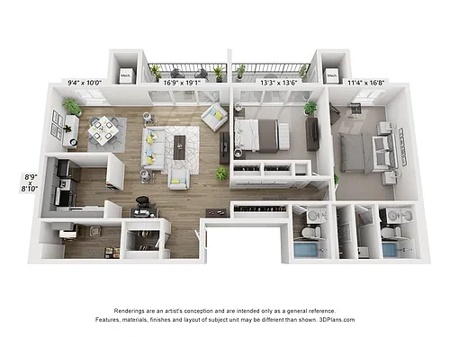 Floor plan Q - 2BR 2BA (1185sf)