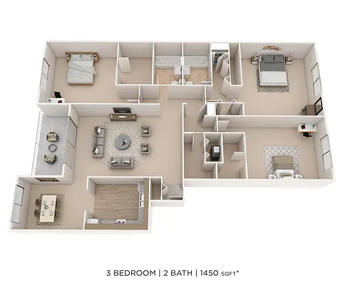 Floor plan Three Bedroom 2 Bath-1450 sqft