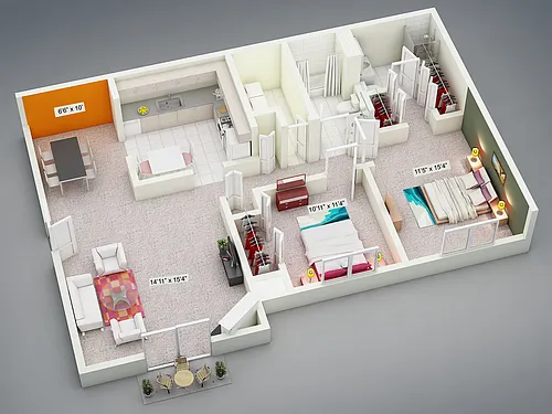 Floor plan Two Bedroom Two Bath with Private Entry