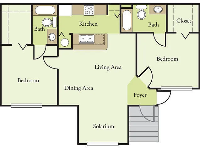 Floor plan Two Bedroom Two Bath 60%