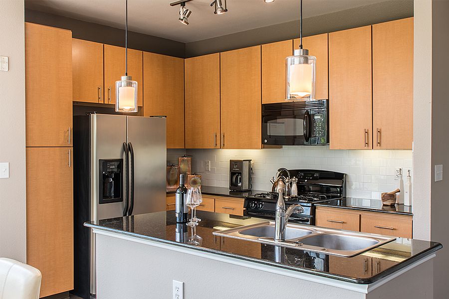 Modern kitchens with black pearl granite countertops