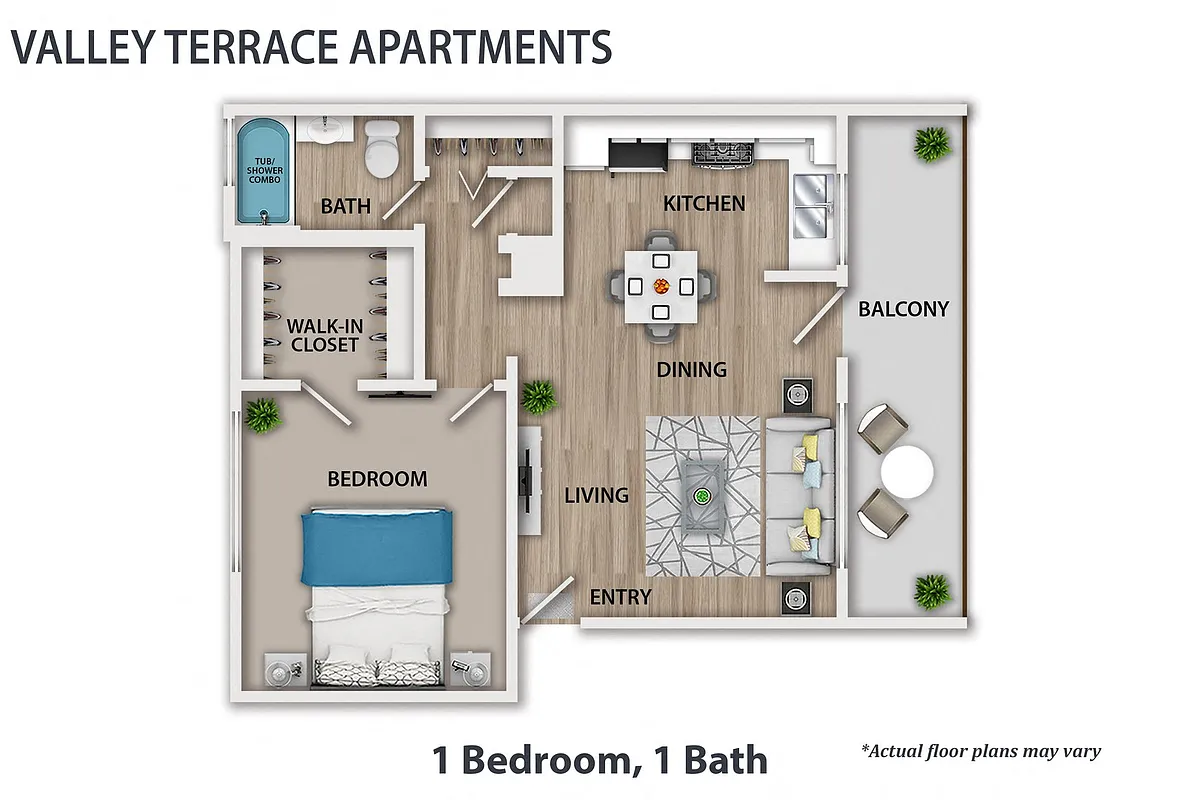 Floor plan 1 Bedroom, 1 Bath